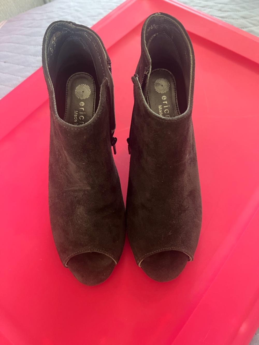 Eric Michael Black Suede Peep-Toe Ankle Mules
